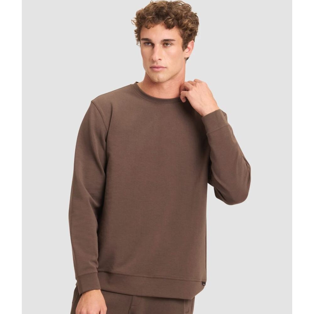 Cozy Earth Men's StretchTech Crewneck Sweatshirt in Cocoa Brown sz. 2XL